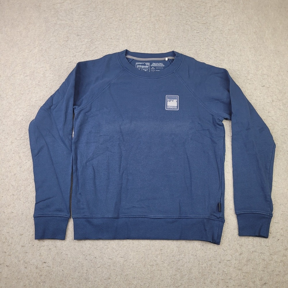 Patagonia Sweatshirt Mens Small Reg Fit Blue Round Neck Pullover Organic Cotton